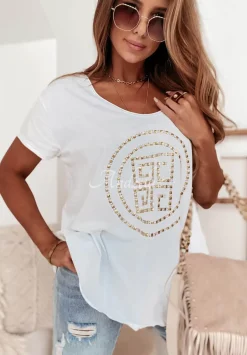 T-Shirt Oversize Z Aplikacja Detroit Bialy
