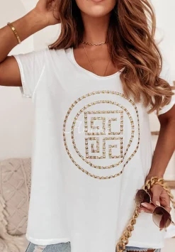 T-Shirt Oversize Z Aplikacja Detroit Bialy