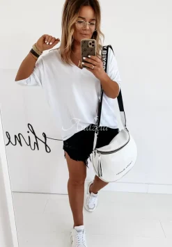 T-Shirt Oversize Z Dekoltem W Serek Cascade Bialy