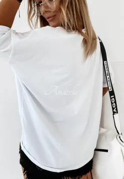 T-Shirt Oversize Z Dekoltem W Serek Cascade Bialy