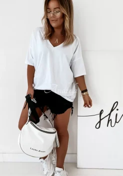 T-Shirt Oversize Z Dekoltem W Serek Cascade Bialy
