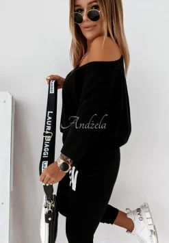 T-Shirt Oversize Z Dekoltem W Serek Cascade Czarny