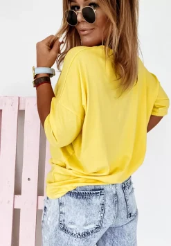 T-Shirt Oversize Z Dekoltem W Serek Cascade Zolty