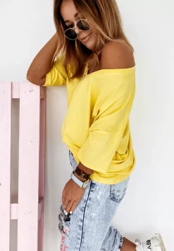 T-Shirt Oversize Z Dekoltem W Serek Cascade Zolty