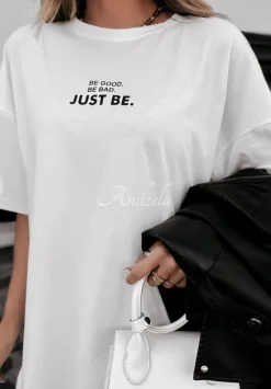 T-Shirt Oversize Z Nadrukiem Just Be Bialy
