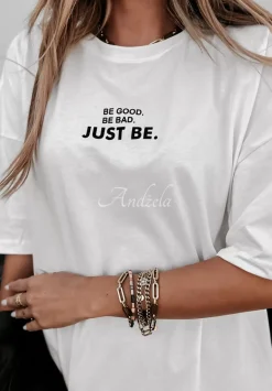 T-Shirt Oversize Z Nadrukiem Just Be Bialy