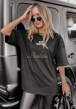 T-Shirt Oversize Z Nadrukiem Just Be Czarny