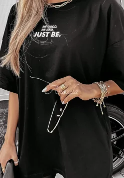T-Shirt Oversize Z Nadrukiem Just Be Czarny