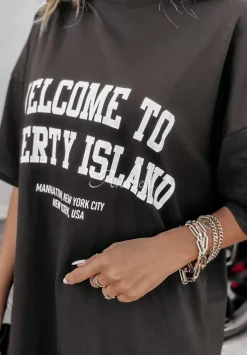 T-Shirt Oversize Z Nadrukiem Welcome To Liberty Island Czarny
