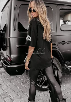 T-Shirt Oversize Z Nadrukiem Welcome To Liberty Island Czarny