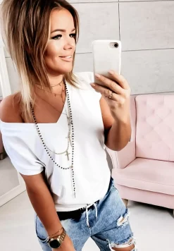 T-Shirt V-Neck Bialy