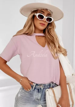 T-Shirt Z Chokerem Nelson Liliowy