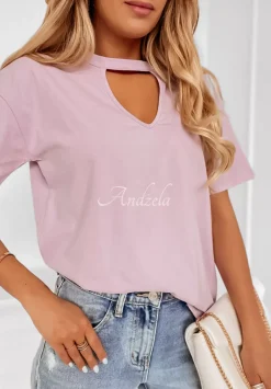 T-Shirt Z Chokerem Nelson Liliowy