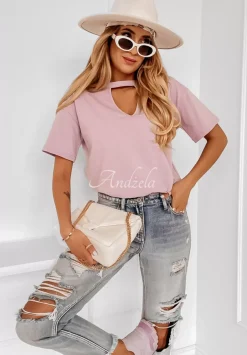 T-Shirt Z Chokerem Nelson Liliowy