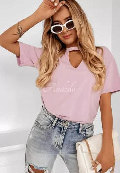 T-Shirt Z Chokerem Nelson Liliowy
