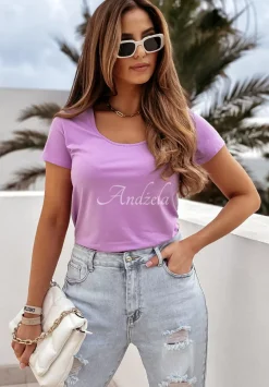 T-Shirt Z Dekoltem Something You Need Fioletowy