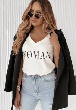 T-Shirt Z Dekoltem W Serek Wonder Woman Bialy