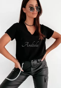 T-Shirt Z Dekoltem W Serek Lauren Czarny