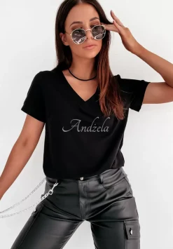 T-Shirt Z Dekoltem W Serek Lauren Czarny