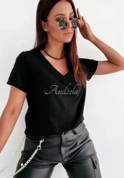 T-Shirt Z Dekoltem W Serek Lauren Czarny