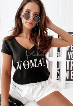 T-Shirt Z Dekoltem W Serek Wonder Woman Czarny