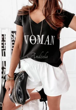 T-Shirt Z Dekoltem W Serek Wonder Woman Czarny