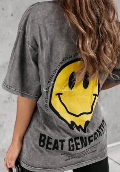 T-Shirt Z Nadrukiem Beat Generation Szary