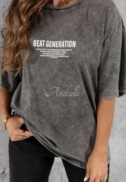 T-Shirt Z Nadrukiem Beat Generation Szary