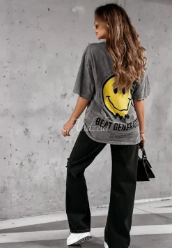 T-Shirt Z Nadrukiem Beat Generation Szary