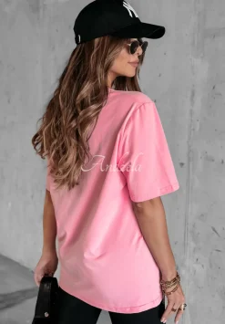 T-Shirt Z Nadrukiem Brunette Rozowy