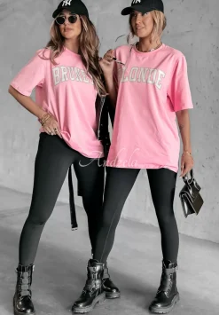 T-Shirt Z Nadrukiem Brunette Rozowy