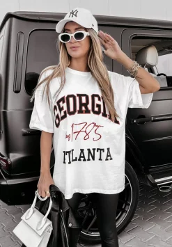 T-Shirt Z Nadrukiem Georgia Atlanta Bialy