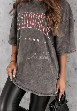 T-Shirt Z Nadrukiem Los Angeles California Szary
