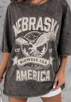 T-Shirt Z Nadrukiem Nebraska Szary
