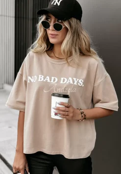 T-Shirt Z Nadrukiem No Bad Days Bezowy