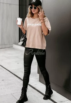 T-Shirt Z Nadrukiem No Bad Days Bezowy