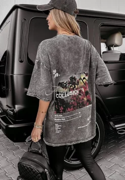 T-Shirt Z Nadrukiem One Day Szary