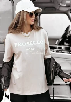 T-Shirt Z Nadrukiem Prosecco Mood Bezowy