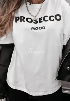T-Shirt Z Nadrukiem Prosecco Mood Bialy