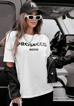 T-Shirt Z Nadrukiem Prosecco Mood Bialy