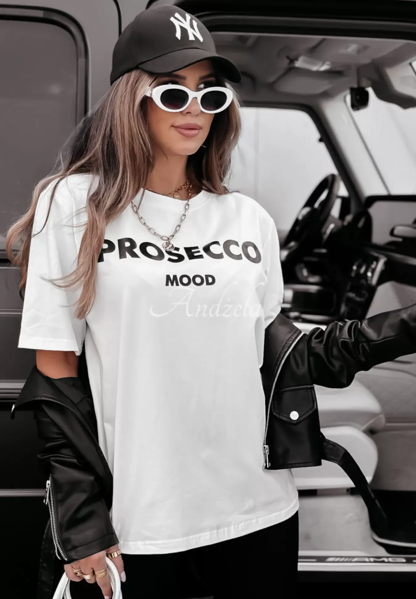 T-Shirt Z Nadrukiem Prosecco Mood Bialy
