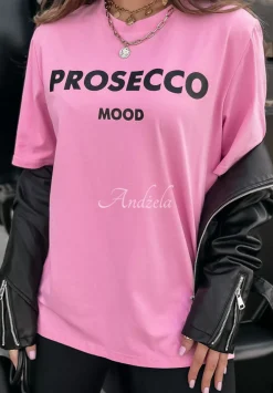 T-Shirt Z Nadrukiem Prosecco Mood Rozowy