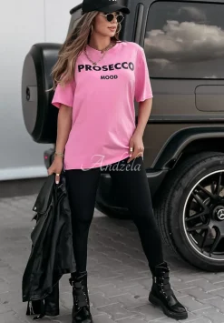 T-Shirt Z Nadrukiem Prosecco Mood Rozowy