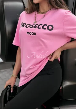 T-Shirt Z Nadrukiem Prosecco Mood Rozowy