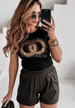 T-Shirt Z Ozdobna Aplikacja Circles Czarny