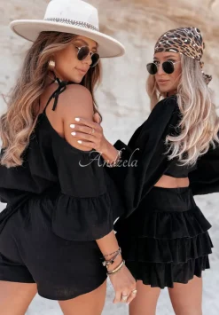 Wiazana Bluzka Z Bufkami Sorella Czarna