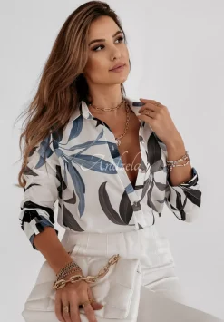Wzorzysta Koszula Elegant Eden Bialo-Niebieska