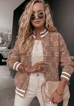 Wzorzysta Krotka Kurtka Alpaka Signature Camelowa