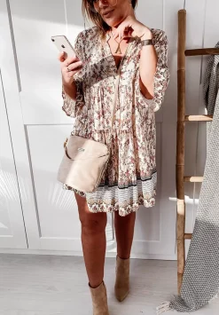 Wzorzysta Sukienka Boho Bezowa