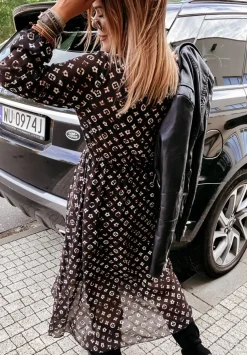 Wzorzysta Sukienka Midi Constanzia Czarna